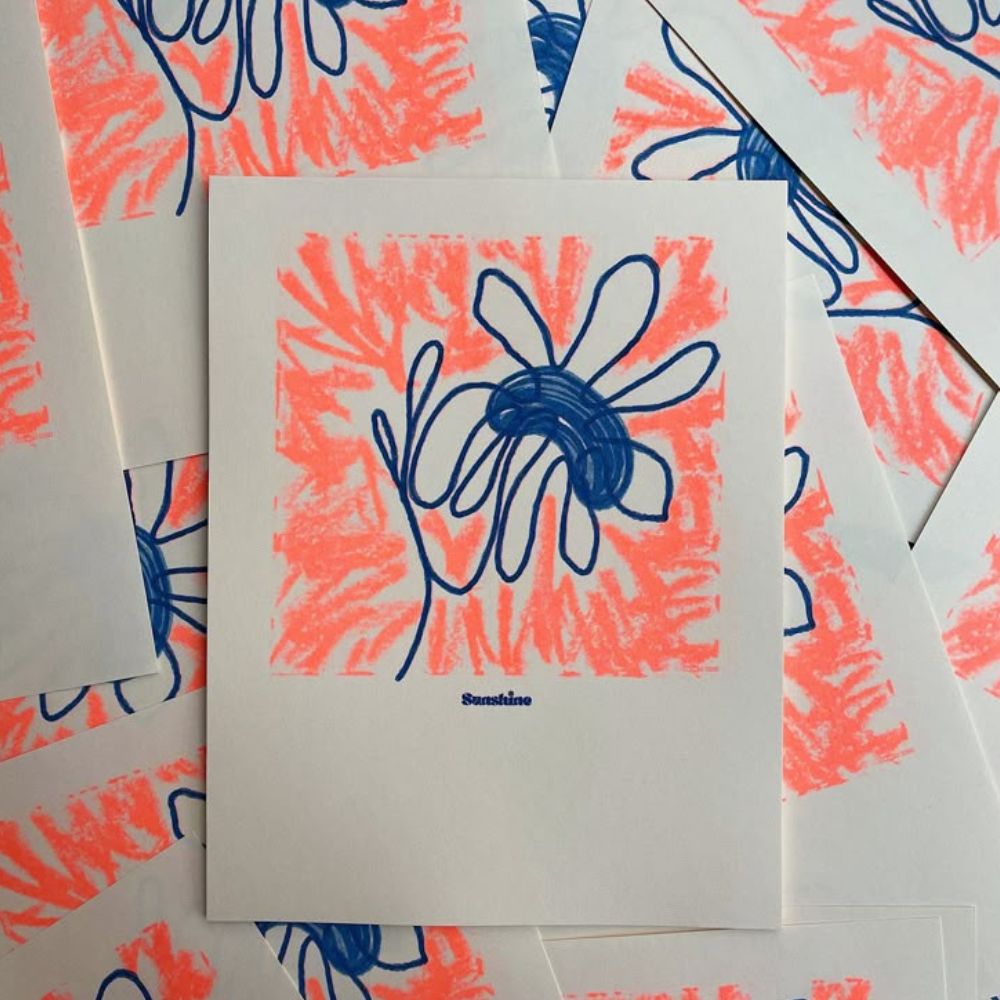 Brightly coloured floral posters 