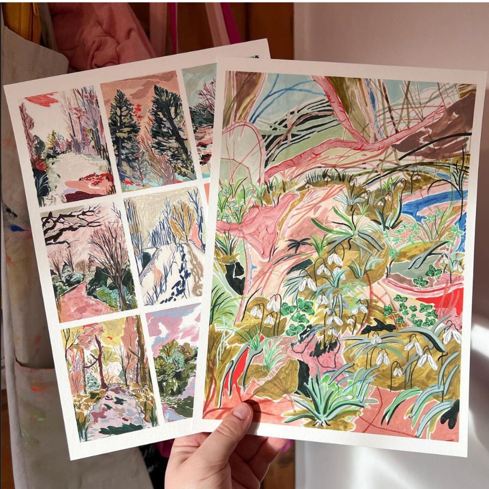 Two water colour landscape prints
