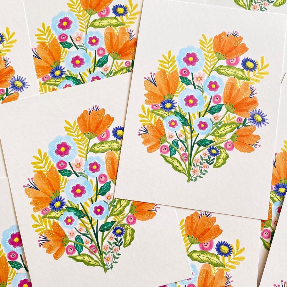 Several of the same floral pastel poster prints