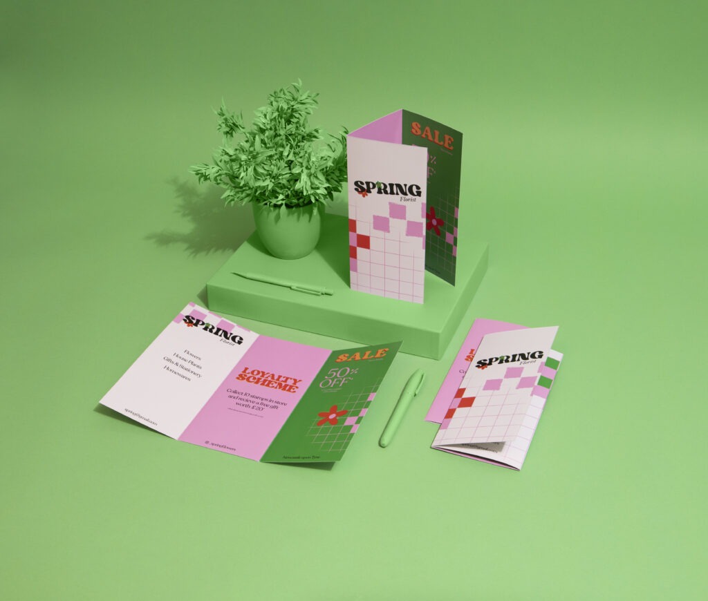 Three examples of a roll fold leaflet 