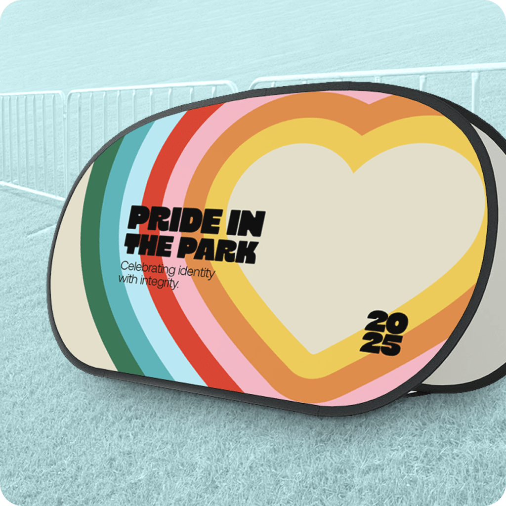 A pop up banner for pride in the park