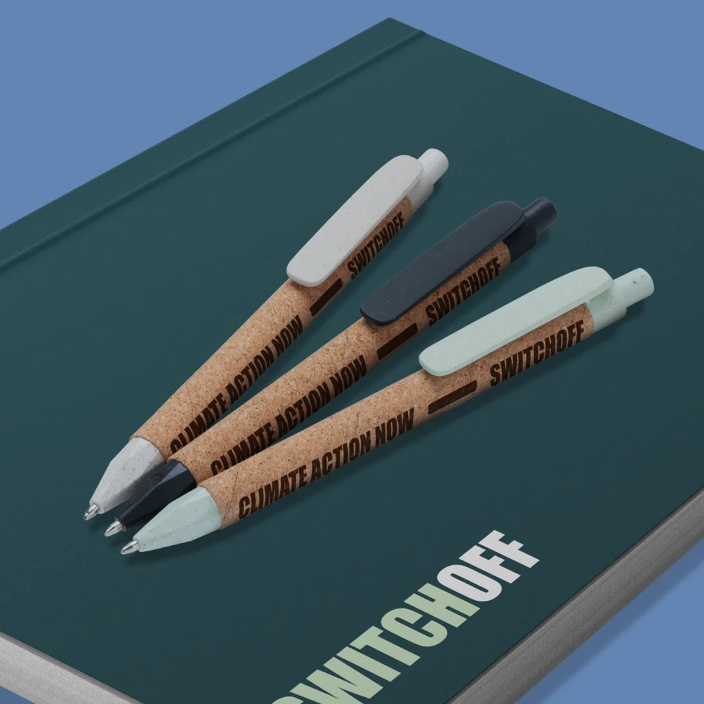 three origin pens in three different colours with branding