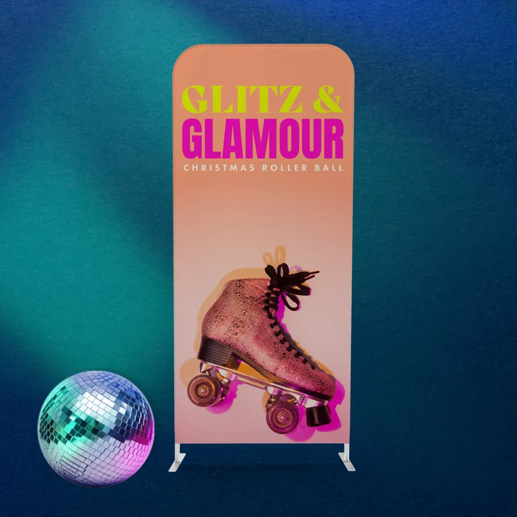 A roller skate fabric banner